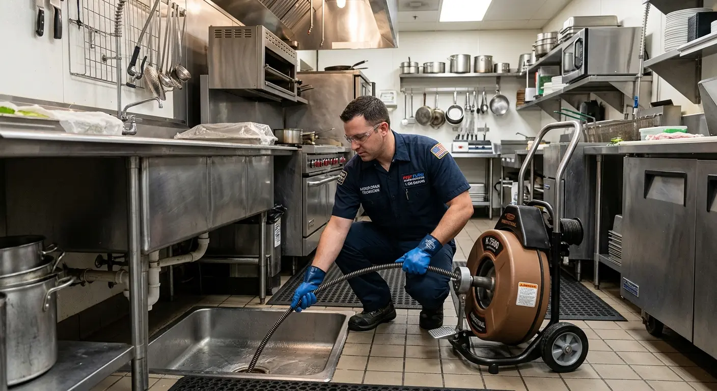Commercial drain cleaning service in a restaurant kitchen in Tooele
