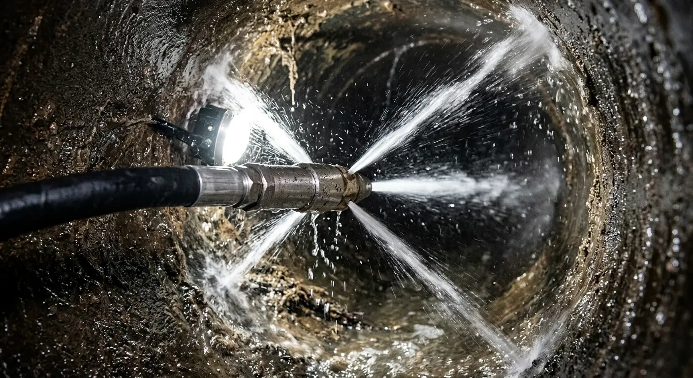 High-pressure hydro jetting nozzle cleaning sewer pipe for Sewer Cleanout in Tooele